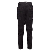 Boys wearing stretch denim casual jeans in navy blue and black cotton trousers aged 4-12 years