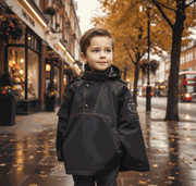 Boys wearing black deluxe superhero cape costume for kids aged 3-5 years