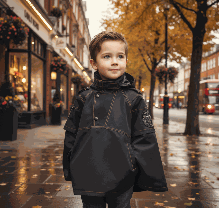 Boys wearing black deluxe superhero cape costume for kids aged 3-5 years