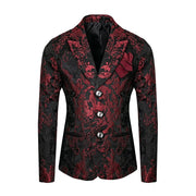 Luxury Boys Brocade Blazer – Black & Wine Red Floral Page Boy Jacket for Wedding & Formal Occasions (Ages 4–12)