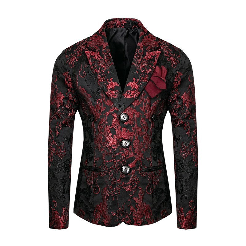 Luxury Boys Brocade Blazer – Black & Wine Red Floral Page Boy Jacket for Wedding & Formal Occasions (Ages 4–12)