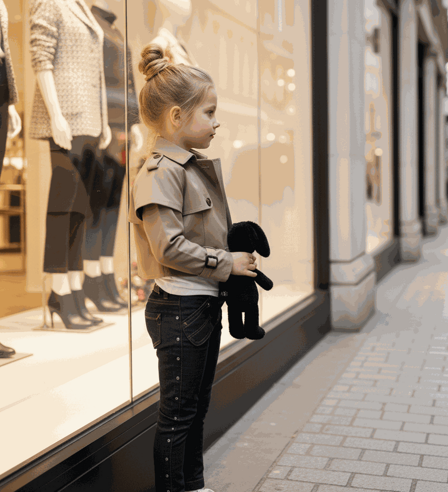 girl wearing stylish cotton trench coat windproof jacket ages 4 to 14 years vintage design