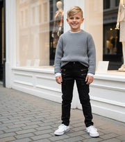 Boys stretch denim casual jeans in navy blue and black cotton trousers for ages 4-12 years