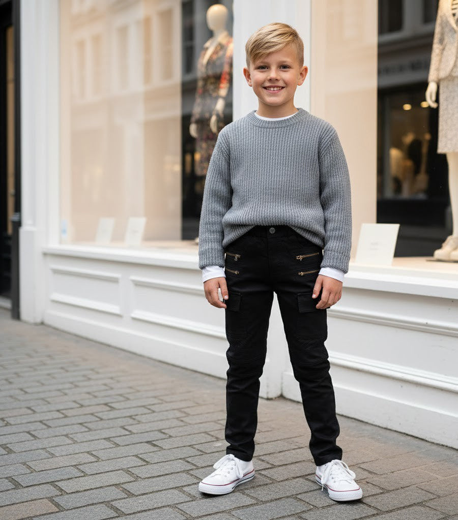 Boys stretch denim casual jeans in navy blue and black cotton trousers for ages 4-12 years