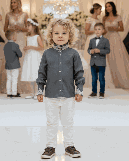Kids vintage lace cotton shirt with Victorian style for flower girls and page boys aged 3-12