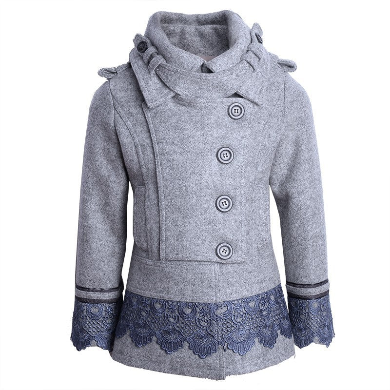 Girls wool coat black baby doll style thick warm winter jacket for ages 3-5 years