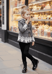 Girls black wool coat baby doll style warm winter jacket ages 3-5 years
