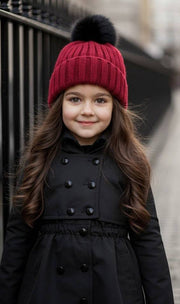 Girls autumn winter cotton trench dress coat in black for ages 3-7, windproof and waterproof with double-breasted design