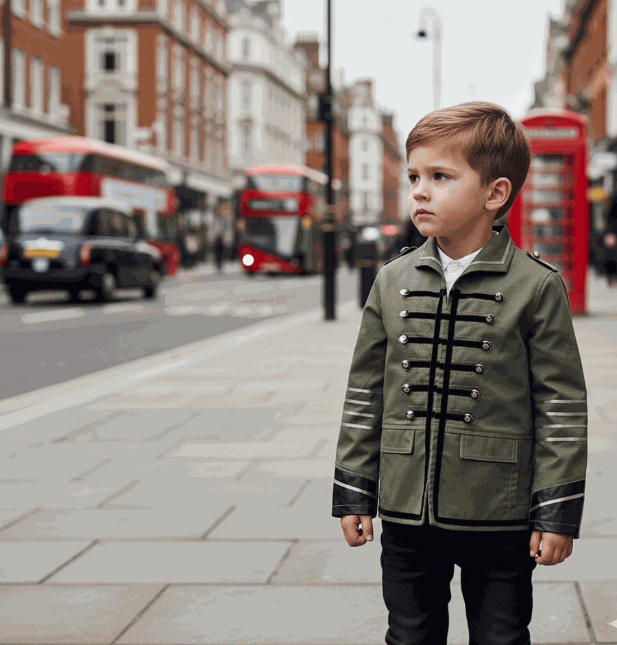 Boys kids military-style cotton trench coat long sleeve casual jacket ages 3-10