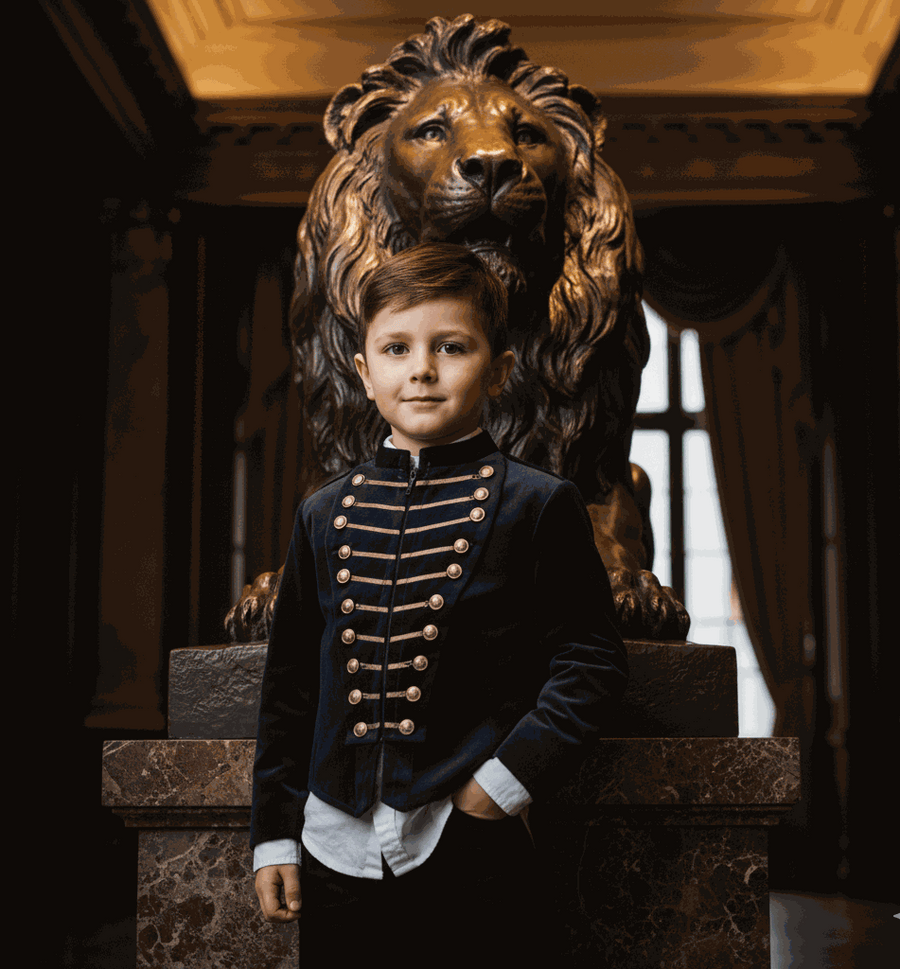 Luxury boys embroidered tuxedo blazer in velvet with shawl lapel for weddings and formal events aged 4-14 years