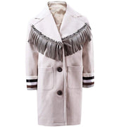 Girls woolen long winter coat in cream and orange for ages 3-12 years, warm lined jacket for autumn and winter 2025