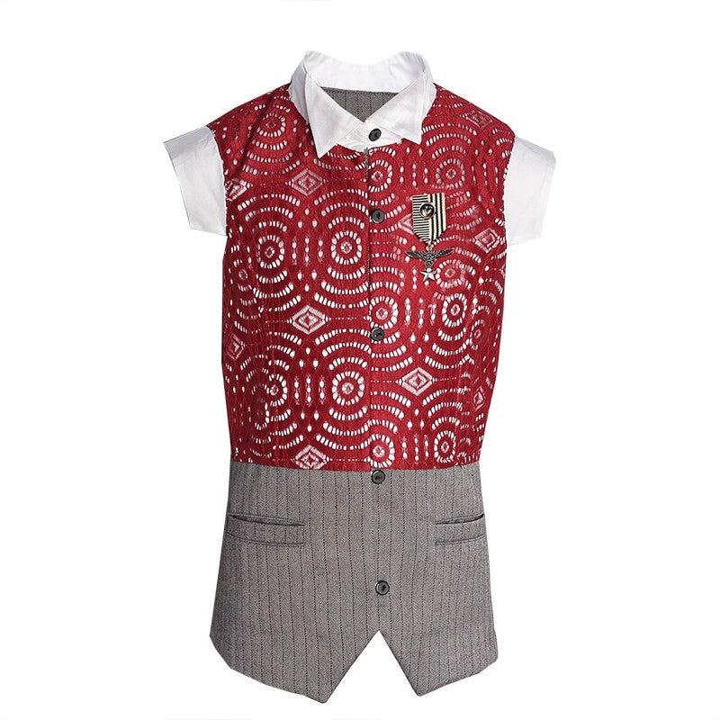 Girls vintage lace vest long sleeveless cardigan for ages 3-12 styled on dress
