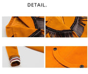 Cream and orange girls woolen long winter coat for ages 3-10 years with button closure and soft lining