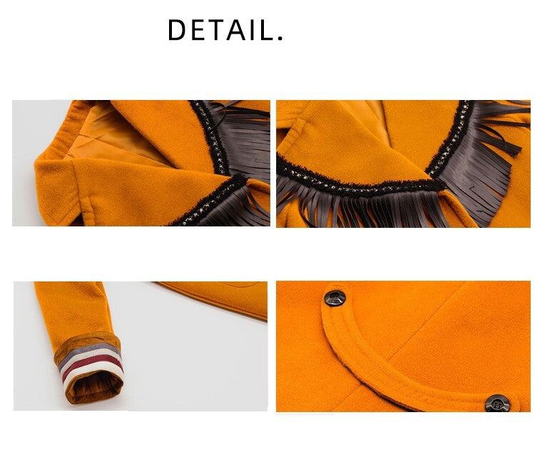 Cream and orange girls woolen long winter coat for ages 3-10 years with button closure and soft lining