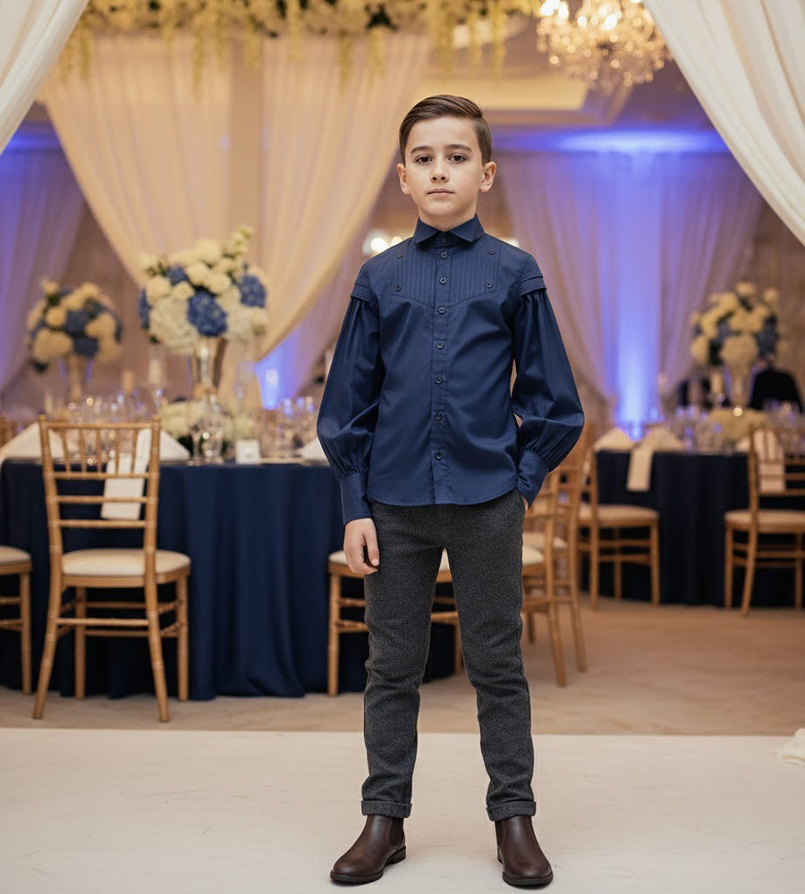 Vintage Cotton Long Sleeve Shirt for Boys – A Refined Classic for Occasions & Everyday Elegance (Ages 3–14)