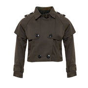 girl wearing beige cotton trench coat windproof jacket