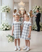 Toddler girl wearing elegant floral princess dress with removable sleeves at party