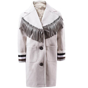 Cream orange girls woolen long winter coat for ages 3-10 with button closure and full lining