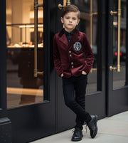 Boys Velvet Blazer Wine Red – Slim Fit Page Boy Jacket for Wedding, Party & Formal Occasions (Ages 3–7)