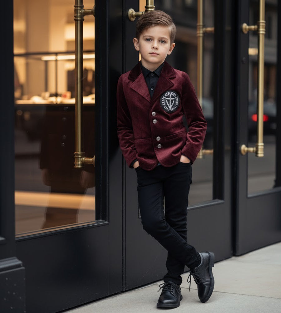 Boys Velvet Blazer Wine Red – Slim Fit Page Boy Jacket for Wedding, Party & Formal Occasions (Ages 3–7)
