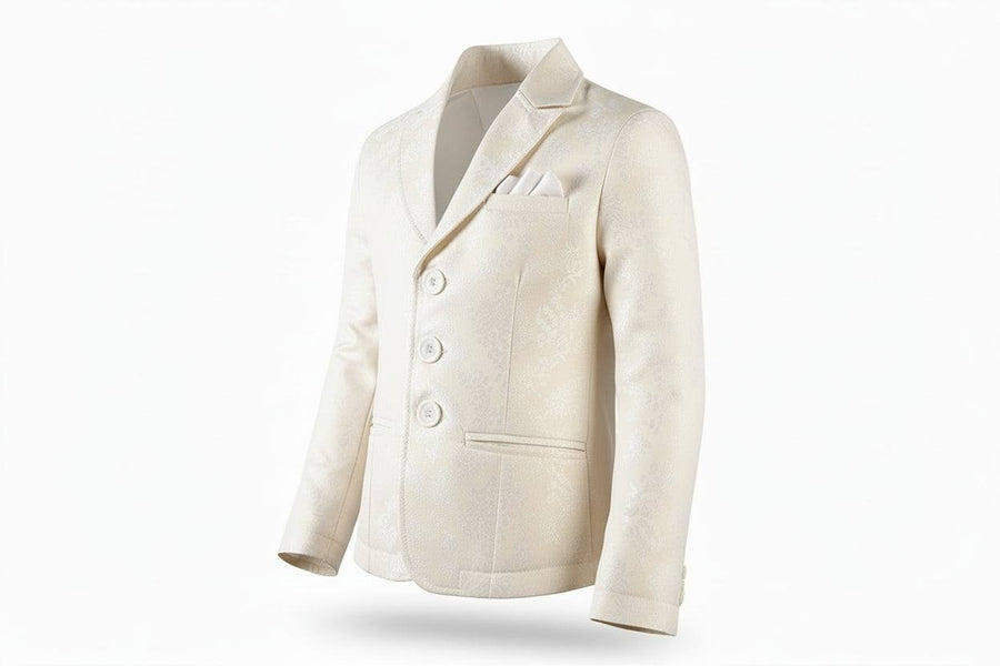 Boys gold jacquard blazer tailored slim-fit formal jacket for ages 8–12