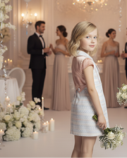 Girls Pink & Blue Occasion Dress – Elegant Double-Breasted A-Line Dress for Weddings, Parties & Holiday Events (Ages 4–10)