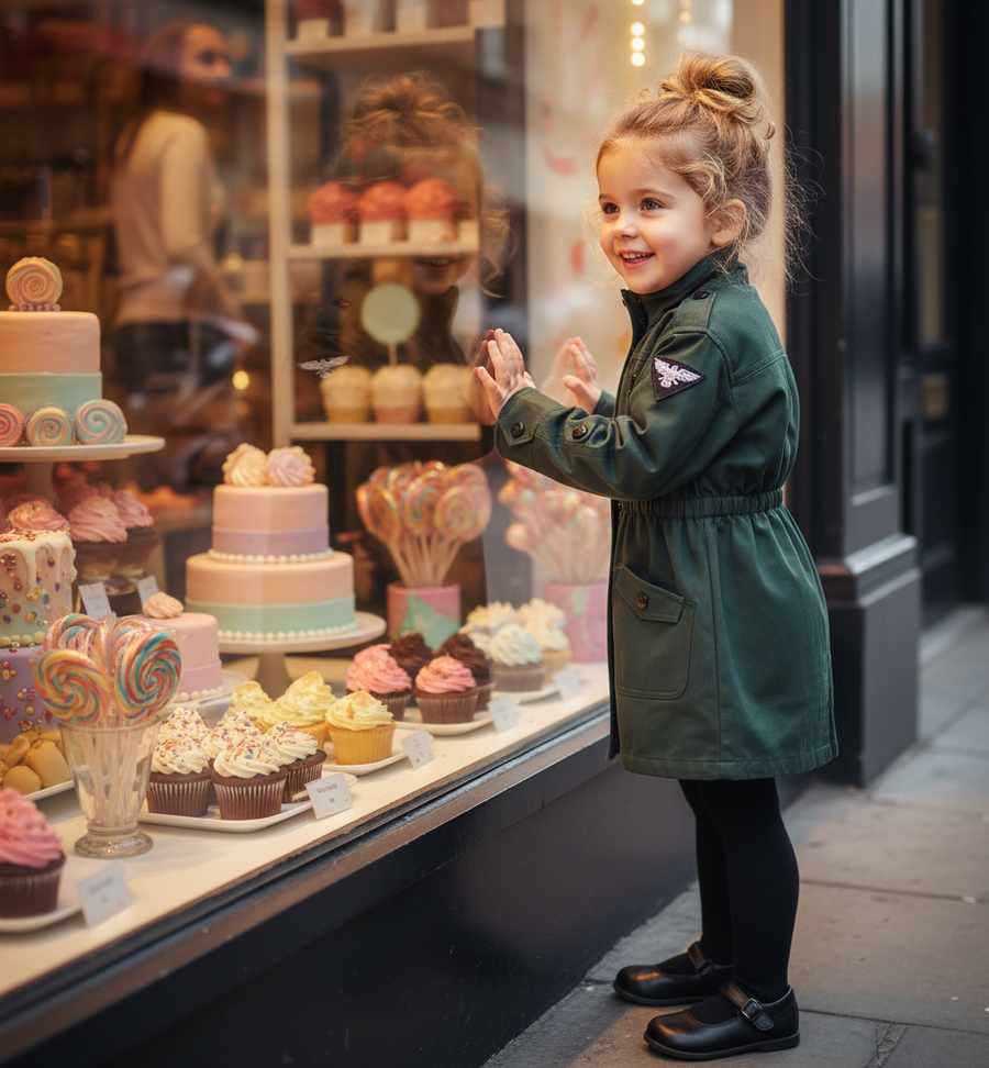 Girl's Dark Green Trench Coat 3-4-5 Y Vintage Cotton Rain Jacket  High Quality