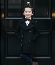 Boys black cashmere coat stylish vintage wool blend outerwear for ages 3-12