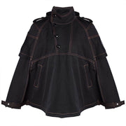 Boy wearing black deluxe superhero cape for kids aged 3-5 years winter coat costume