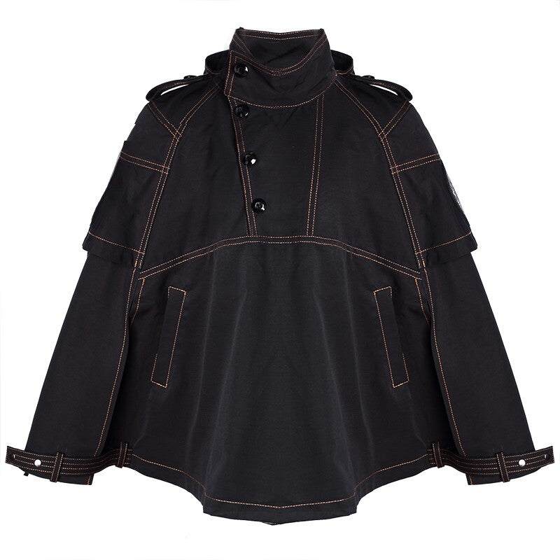 Boy wearing black deluxe superhero cape for kids aged 3-5 years winter coat costume