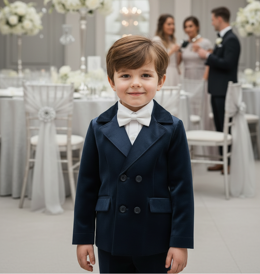 Boys Navy Velvet Suit Set 3–7Y | Wedding Page Boy Blazer & Trousers Formal Outfit