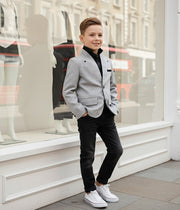 Grey V-Neck Blazer for Boys – A Refined Jacket for Ceremonies & Everyday Elegance (Ages 3–9)