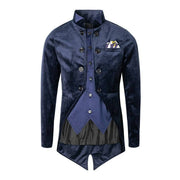 Boys navy velvet tuxedo blazer with satin lapel and slim fit for formal occasions ages 3-7