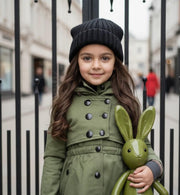 Black girls autumn winter cotton trench dress coat with double-breasted buttons for ages 3-7
