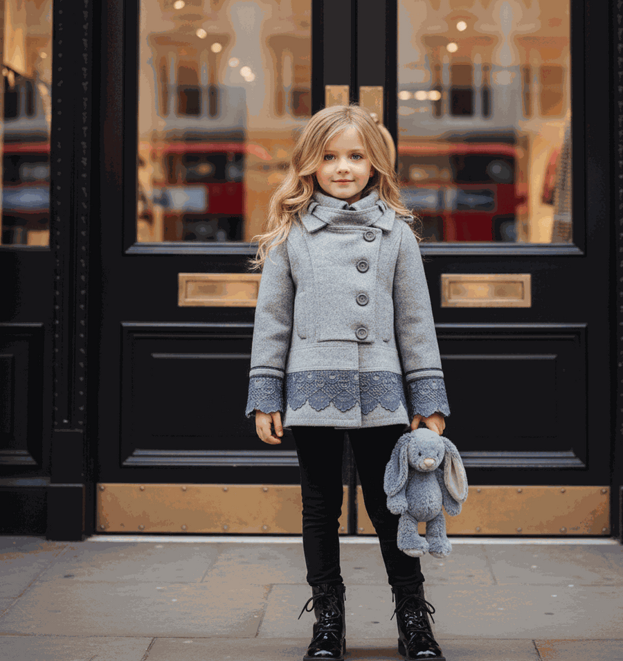 Girls black wool coat baby doll style warm winter jacket for ages 3-5 years