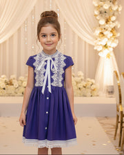 Girls Royal Blue Lace Occasion Dress – Vintage A-Line Cotton Dress for Weddings, Parties & Holiday Events (Ages 3–5)
