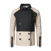 Girls Color Block Trench Coat in beige and dark gray for girls aged 4-12, stylish autumn winter jacket with button-up front and side pockets