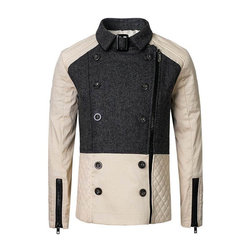 Girls Color Block Trench Coat in beige and dark gray for girls aged 4-12, stylish autumn winter jacket with button-up front and side pockets