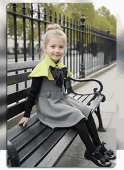Apple green cape flower girl dress with black bow for elegant wedding girls ages 9-12