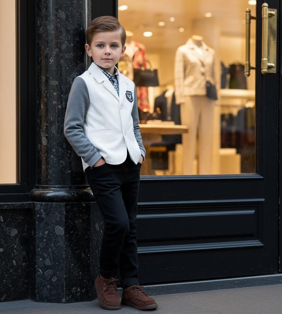 Boys white grey velvet blazer casual sport style jacket for kids aged 3-7 years autumn wear
