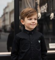 Boys Black Cotton Long Sleeve Shirt – Lightweight & Stylish Top for Ages 3-7 YeaBoys Black Cotton Shirt – Lightweight Long Sleeve Page Boy Shirt for Wedding & Formal Occasions (Ages 3–7)