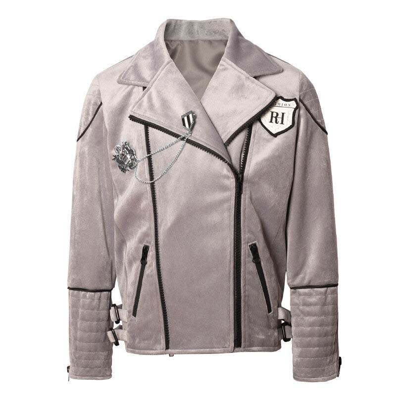 Light grey and green boys' velvet jacket for ages 3-10, stylish fall/winter casual wear