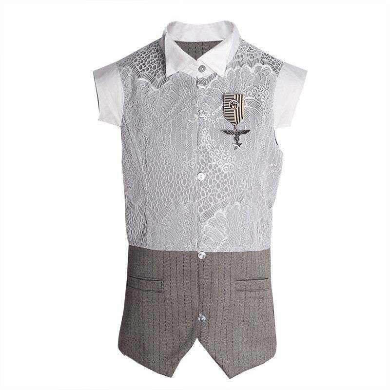Girls wearing vintage lace sleeveless long cardigan vest for ages 3-12, styled for holiday or special occasions