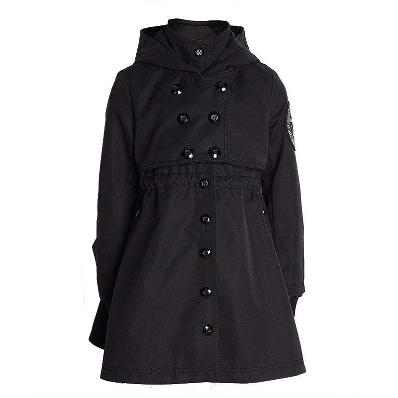 Girls autumn winter cotton trench dress black windproof waterproof coat for ages 3 to 7 years