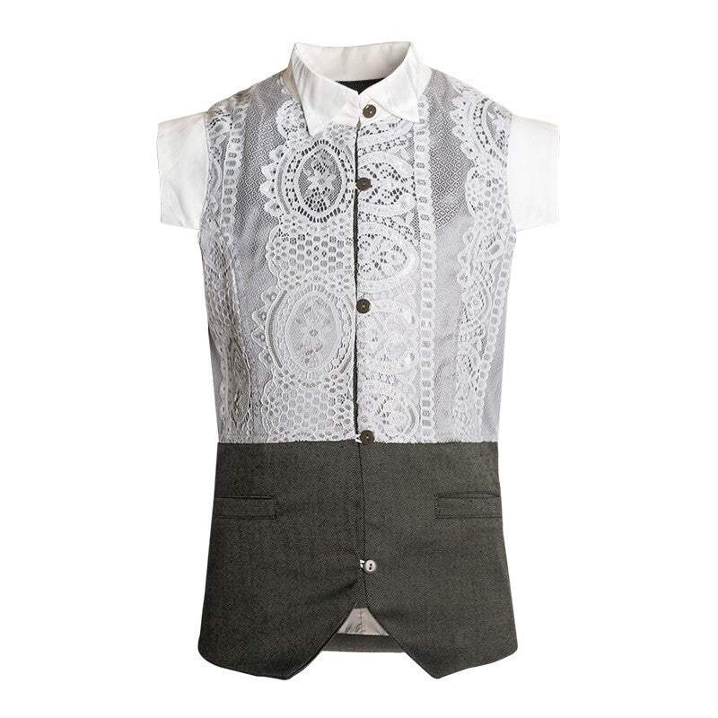 Girl wearing vintage lace sleeveless long cardigan vest, elegant layering piece for ages 3-12 years