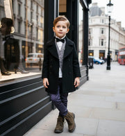 Boys black cashmere coat stylish wool blend outerwear for ages 3-12 years