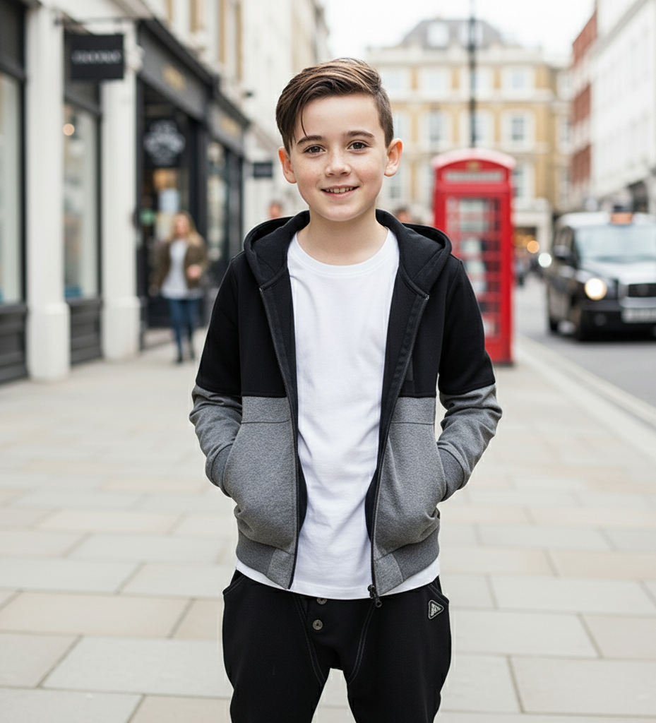 Boys Zip-Up Hoodie 3-9Y Casual Jacket Sweatshirt hooded Black  2025
