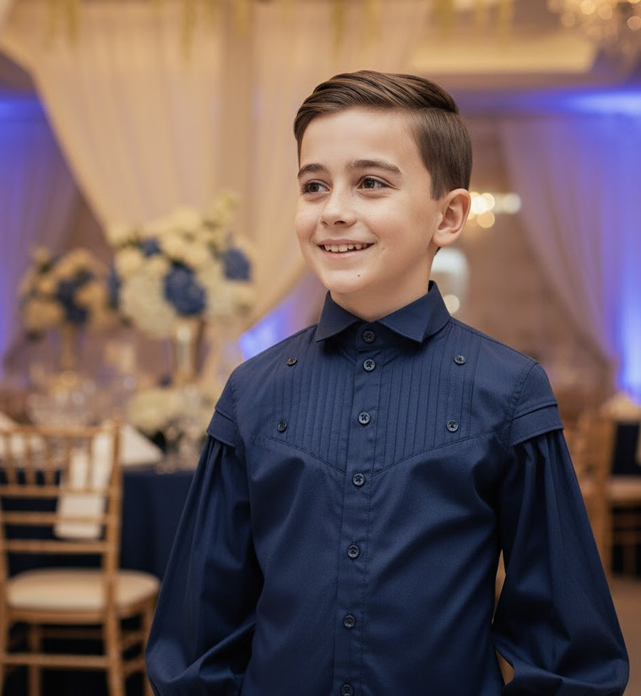 Vintage Cotton Long Sleeve Shirt for Boys – A Refined Classic for Occasions & Everyday Elegance (Ages 3–14)