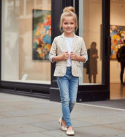 Girls cream cotton blazer short casual jacket for kids aged 6-12 years