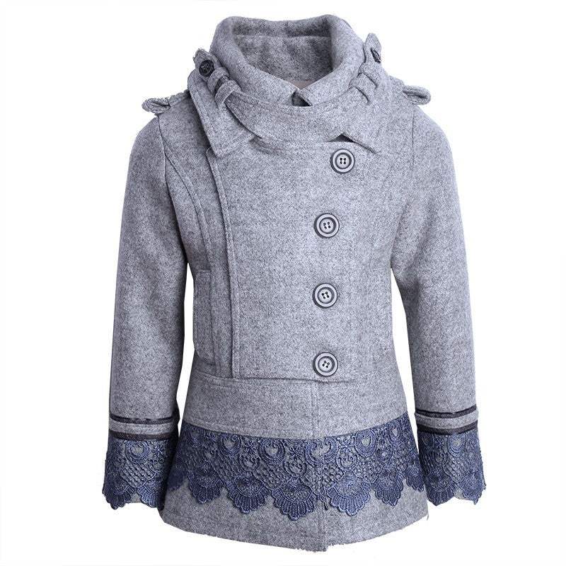 Girls grey wool coat in baby doll style for ages 3-5 years, warm and stylish winter outerwear